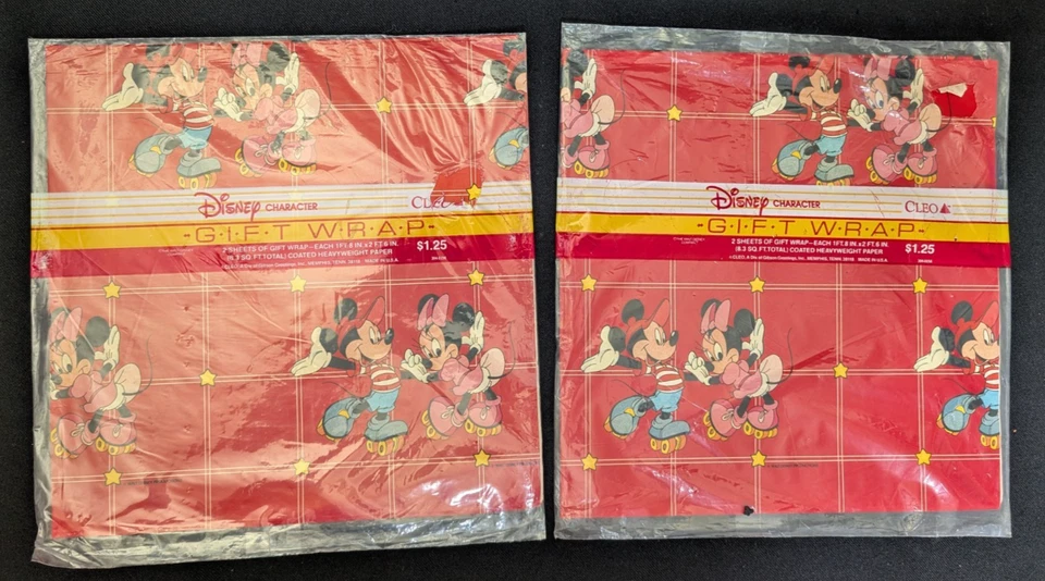 De colección NUEVO Cleo Disney Mickey Minnie Mouse Patines Regalo Envoltura Papel Personaje Nuevo de Lote Antiguo Foto 1 de 4