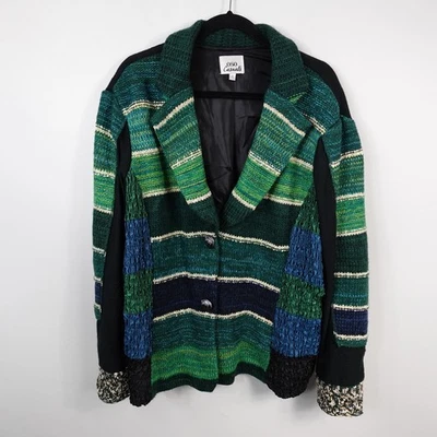 Blazer grueso tejido a rayas verdes vintage Oso informal Grandpacore 2X Foto 1 de 4