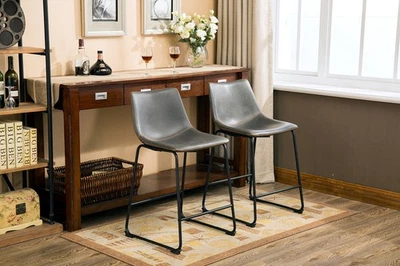 Lotusville Vintage PU Leather Counter Height Stools, Antique Gray, Set of 2 - Image 1 of 4