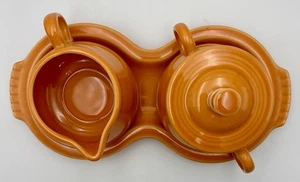 Post 86 Fiesta Fiestaware Sugar Bowl & Creamer Set HLC Made in USA Tangerine - Picture 1 of 5