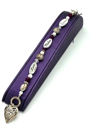 Mother Love Forever Silver Heart Charm Mom Oval Link Beads Toggle Clasp Bracelet - Image 1 of 4