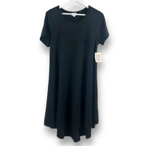 LuLaRoe Women's S Carly Pocket Tee Shirt Dress Solid Black Midi Casual Comfy New - Picture 1 of 7