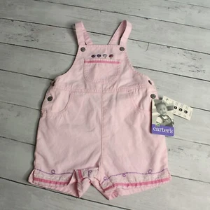Carter's Baby Girl's Vintage Bib Overall Shorts Size 12-18 Months Pink - Picture 1 of 7