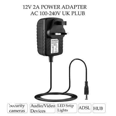 12V 2A AC/DC UK Power Supply Adapter Safety Charger For LED Strip CCTV Camera