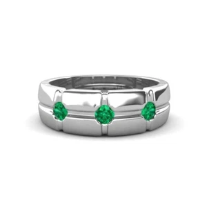 Emerald Cross Patterned Men Wedding Band (7.50 mm) in 10K Gold JP: 355158 - Picture 1 of 22