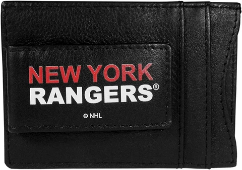 New York Rangers Premium Black Leather Money Clip Front Pocket Wallet Hockey Cover