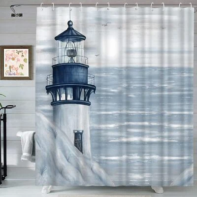 Faro Cortina de Ducha Baño Decoración 72"x72" Océano Amanecer Náutico Foto 1 de 4