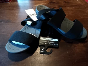 Dearfoams Womens Low Sandal Sloane Memory Foam Stretch Back Strap BLACK US 7 - Picture 1 of 4