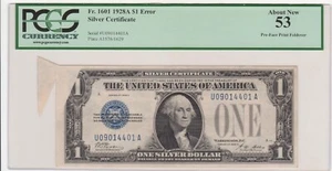 1928 A Silver Certificate $1 Pre-Face Print Foldover Error SUPER RARE PCGS AU53 - Picture 1 of 2