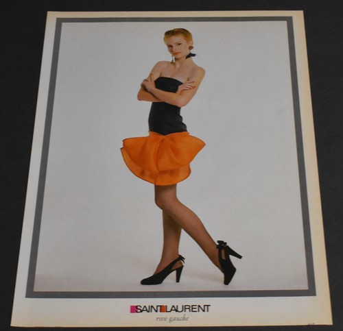 SAINT LAURENT (YSL) Stampa Pubblicità 1987 Sexy Tacchi Gambe Lunghe Moda Donna Bionda Yves Saint Laurent Abito