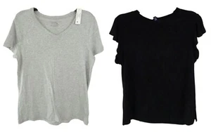 Time and Tru Womens T-Shirts Lot 2 Black Gray Cap Sleeve Tops Medium 8-10 NEW - Picture 1 of 7
