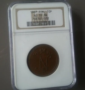 Rare Russian Finland 1907 10 Pennia NGC AU 55 - Picture 1 of 2