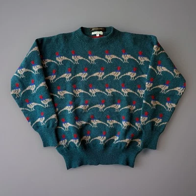 Vintage James Purdey & Sons Sweater M Green Multicolor 80s Wool Pullover Quail - Image 1 of 4