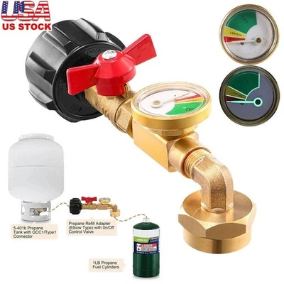 5 to 40Lb Tank Propane Refill Adapter with Gauge And ON-Off Control Valve US - Image 1 of 4