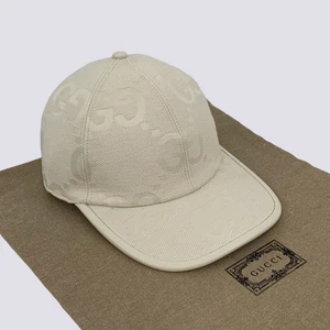 Gucci GG Monogram Jumbo Jacquard Canvas Baseball Cap Hat White Size M - Picture 1 of 19