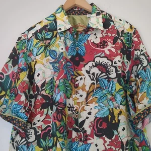 Robert Graham Shirt Mens XLT Havana Floral 100% Linen Flip Cuff Luxury Rare - Picture 1 of 10