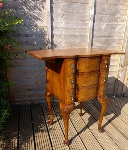 Antique 20thC Small Kidney Mahogany Drop Leaf Side End Work Lamp Table 3 Drawers - Picture 1 of 10