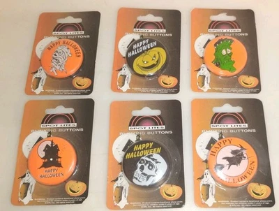 Halloween Spot lites Lote de 6 Botones Parpadeantes Calabaza Frankenstein Qué Calavera Foto 1 de 4