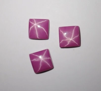 Opaque Star Ruby Square 8x8 mm Cabochon 6 Rayed Lab-created Stone 3 pieces Lot - Image 1 of 4