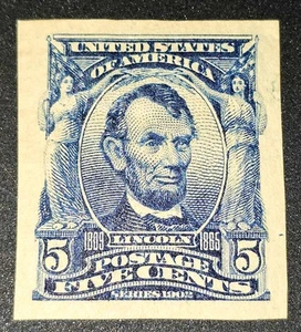 US STAMP LINCOLN 1908 5c SC#315 IMPERF FLAT PLATE, DBL LINE WMK MHOG!! - Picture 1 of 2