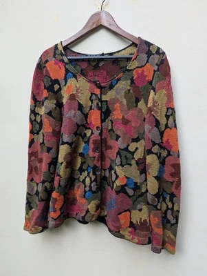 Peruvian Connection Size L (see measur) abstract floral pima cardigan sweater - Image 1 of 4