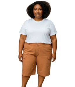 Cato Brown Linen Blend Pants Size 22 / 24W Wide Leg Cropped Cargo Pants - Picture 1 of 10