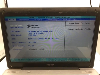 TOSHIBA SATELLITE L455 S5000 - BOOTS TO BIOS - INTEL CELERON - 3GB RAM - READ-BB - Image 1 of 4