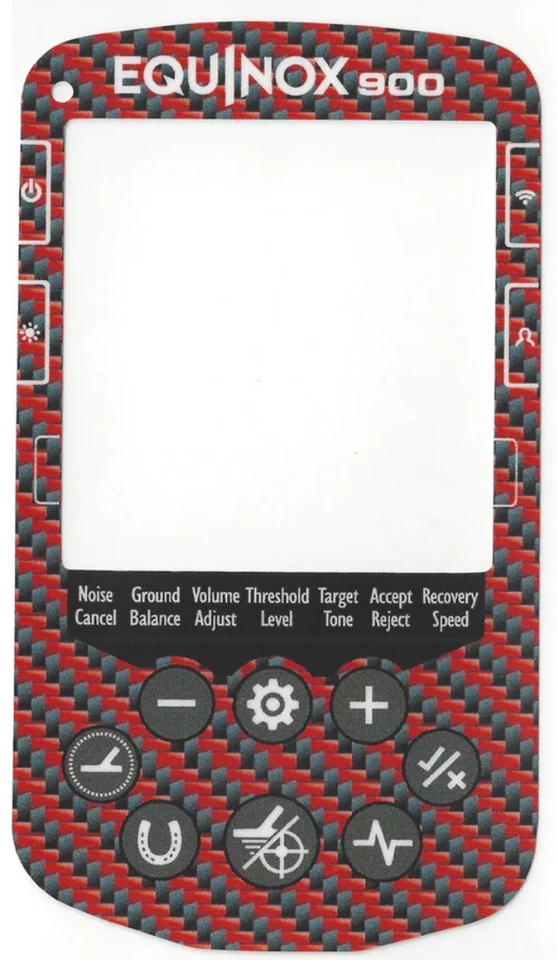 Minelab Equinox 900 vinyl keypad sticker Red Carbon, English Language