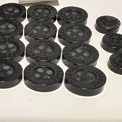Haggar Dress Shirt Replacement Button Set Of 15 Black Plastic Signed 4 Hole Flat - Image 1 of 4