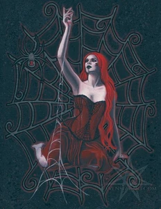 Gothic Fantasy Art PRINT Witch Black Widow Spider Red Acrylic Dark Web Spiderweb - Imagen 1 de 5