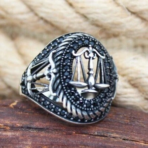 Scales of Justice schwarze Mikrozirkone massiv 925 Sterling Silber Herrenring - Bild 1 von 6