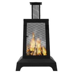 43in Steel Fire Pit Outside Large Wood Burning Backyard Fire Bowl w/Spark Screen - Picture 1 of 10