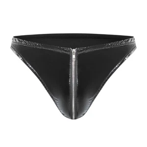 Sexy Men's Underwear Low-rise Lingerie Faux Leather Panties Zipper Crotch Briefs - Picture 1 of 5