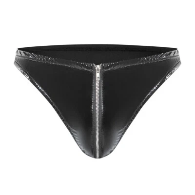 Sexy Hombres Cremallera Cortina Calzoncillos Gay Ropa Interior Cremallera Calzoncillos Cuero Lencería  Foto 1 de 4