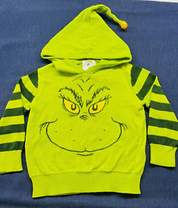 2022 Dr. Seuss Grinch Face Sweatshirt Green Sweater Soft Hoody Kids Boy Girl 2T
