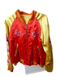 ***VINTAGE 50's SATIN BALLPARK Reversible JACKET Sz M orange gold embroidered!! - Picture 1 of 7