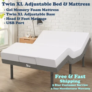 Twin XL Adjustable Bed Frame w/ 14" Power Mattress Dual Massage Wireless Remote - Picture 1 of 5