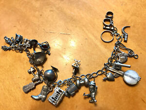 Vintage/Antique 1940-50s Sterling Charm Bracelet with RARE CHARMS