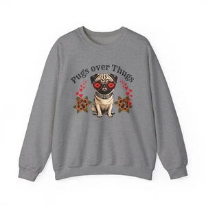 Pug sweatshirt pugs over thugs funny Unisex Heavy Blend™ Crewneck - Picture 1 of 25