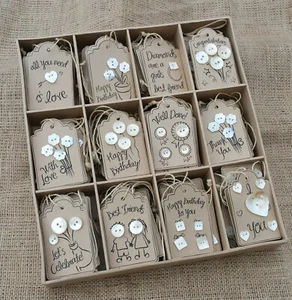 Gift Tag Vintage Button Style Friends Diamonds Well Done Celerbrate - Picture 1 of 9