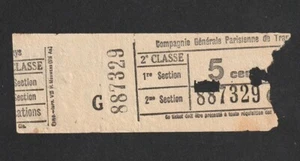 BOLETO DE TRANVÍA FRANCÉS VINTAGE C.G.P.T COMPAGNIE GÉNÉRALE PARISIENNE DE TRANVÍAS - Imagen 1 de 1