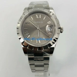 PARNIS 39mm Esfera Gris Caja Plateada Cristal Zafiro Fecha Automático Hombre Nuevo Reloj - Imagen 1 de 5