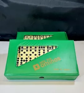 Dominos Double Nine Komplettset 55 Teile Vintage Dominosteine grün Schnappkoffer - 1 oder 2 kaufen - Bild 1 von 5