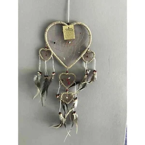 Attrape-rêves dreamcatcher en rotin, plumes, cuir et pierres forme coeur - Imagen 1 de 3