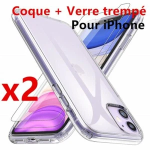 Lot de 2 Verre trempé Protection + Coque pour iPhone 12 Pro 6/7/8/Plus/XR/XS MAX - Photo 1/13