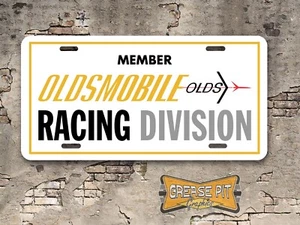 Member Oldsmobile Racing Division Novelty Aluminum License Plate White Yellow - Picture 1 of 1