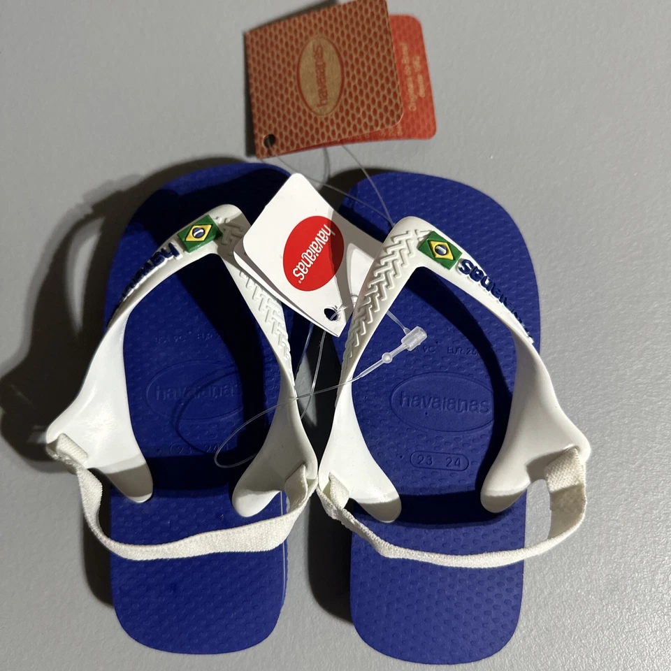 Sandalia Chanclas Havaianas Brasil Logo Azul Marino Bebé 9C EE. UU. 25/26 EUR 23/24BR Foto 1 de 4