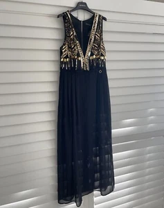 ITALY Chiffon mesh gold Embellished stud Elegance Cocktail Evening dress M/L - Picture 1 of 9