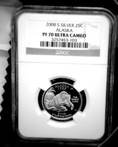 2008 S SILVER 25C ALASKA NGC PF 70 ULTRA CAMEO GOLD LABEL - Picture 1 of 4