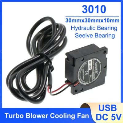 30mm USB Silent Radial Turbo Blower Cooling Fan 3010 DC 5V Black Mini Square - Image 1 of 4